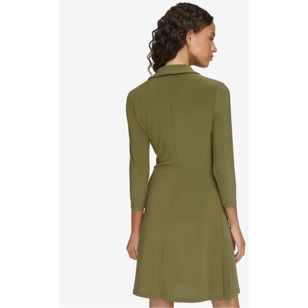 Tommy Hilfiger Womens Collared Tie Front Shirt Dress, Green, 8, DM - Picture 2 of 3